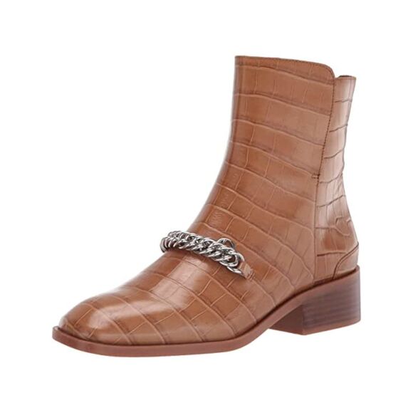 FRANCO SARTO Womens Brown Crocodile Chain Caleb Block Heel Leather Booties 8 M